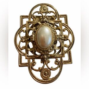 #719 Vintage Inspired Gold Scarf Clip Holder with Pearl Center